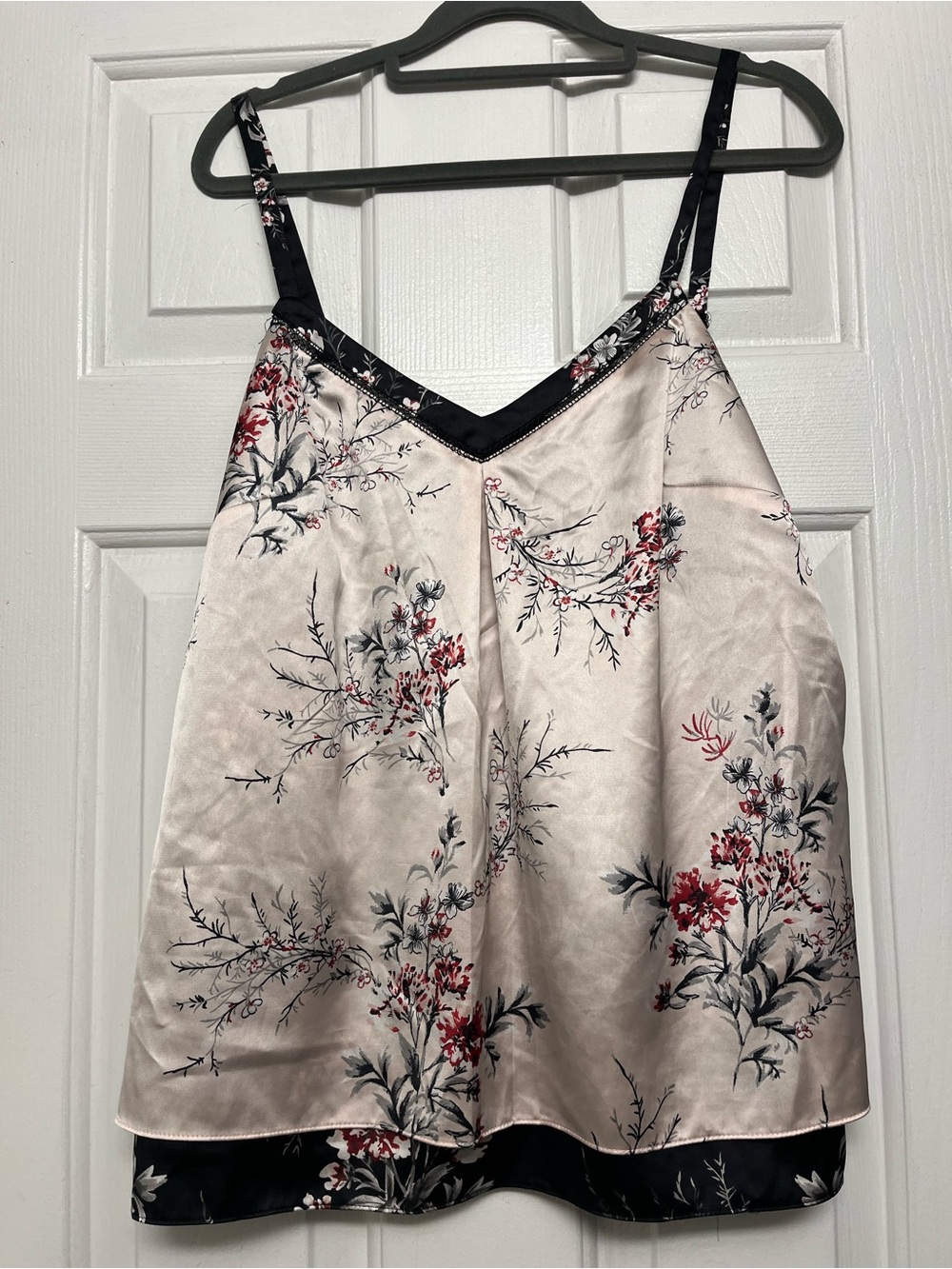White House Black Market Floral Satin Camisole in Cream, Black & Red